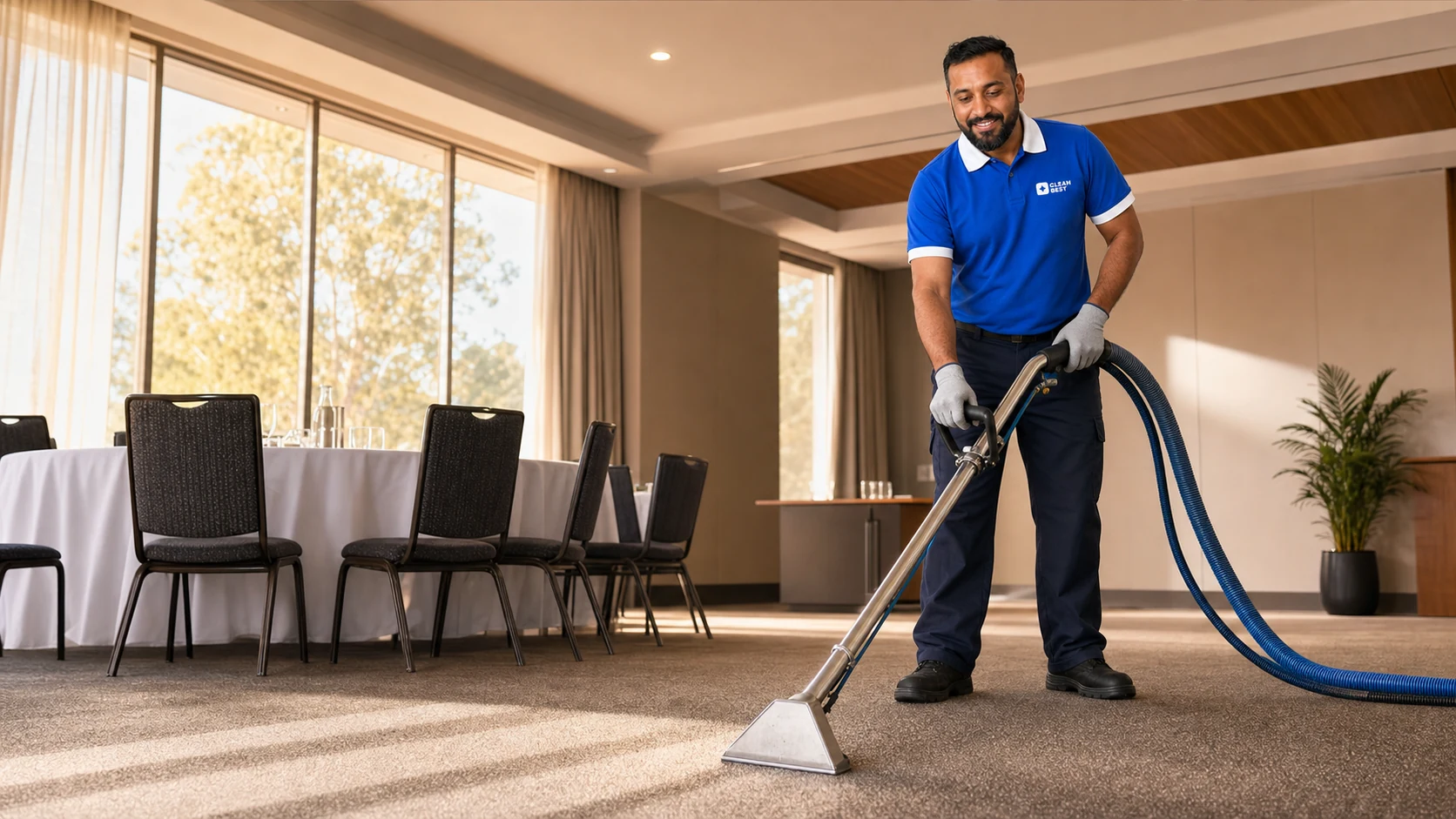 Clean Best technician extracting a commercial carpet in an office in Sydney NSW