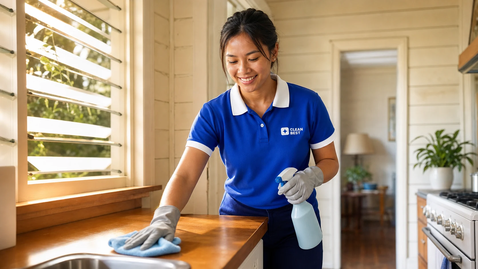 Clean Best cleaner working through the kitchen of a family home in Sydney NSW